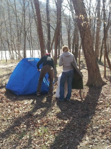 Zach and Maria get their tent up